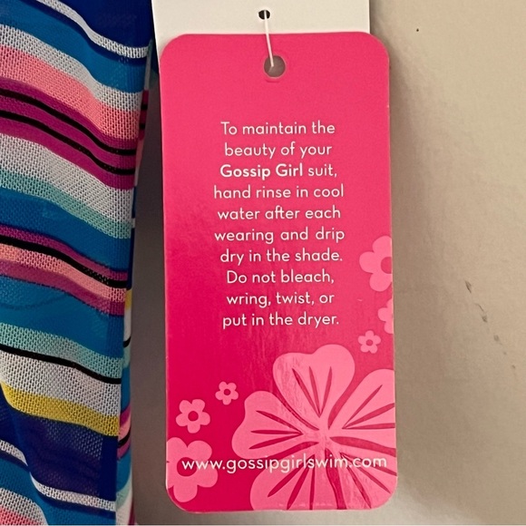 NWT Girls Gossip Girl 1 Piece Swimsuit Striped With Sheer Belly Area Size 8 - Picture 5 of 14